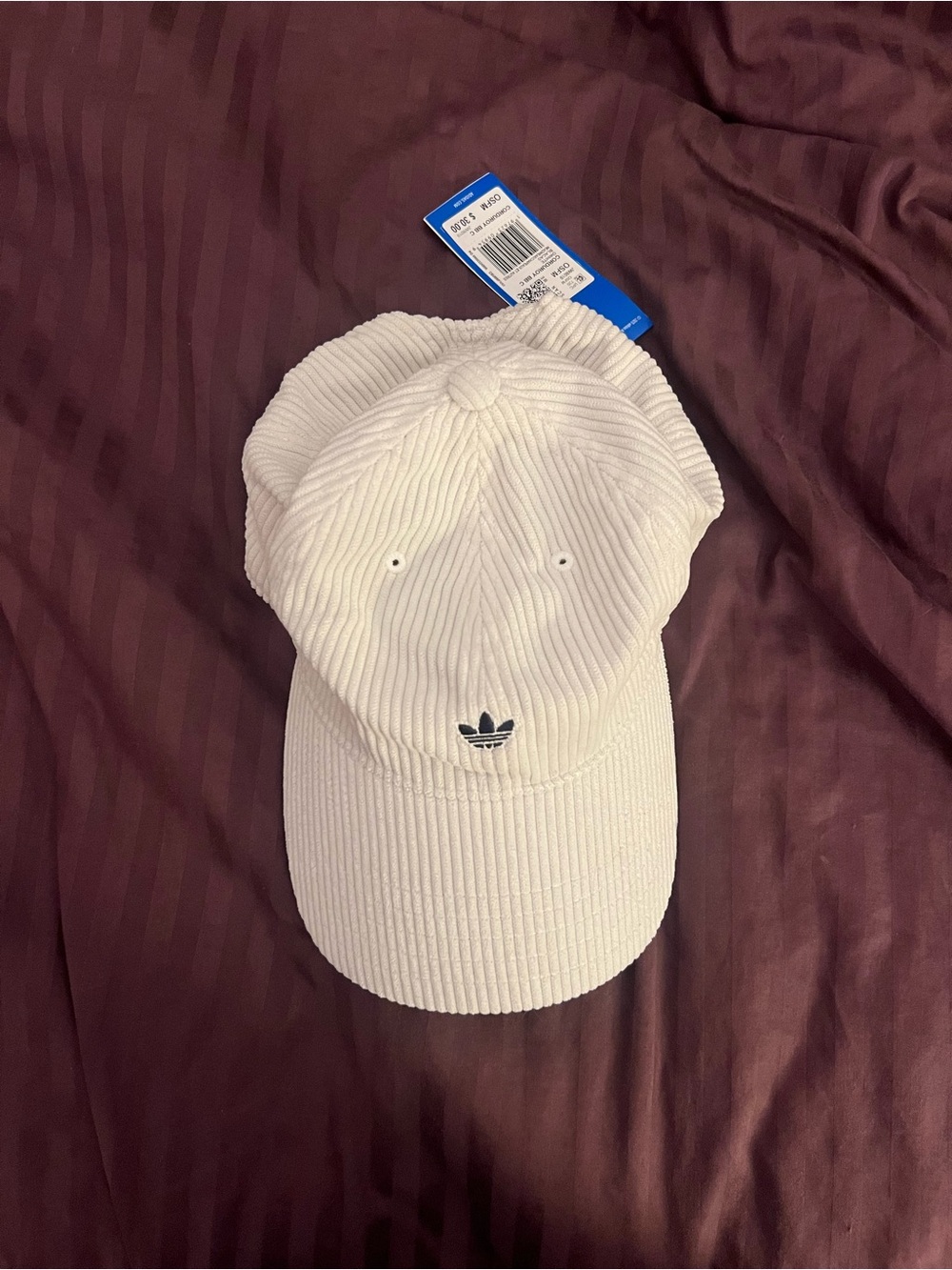 adidas White Corduroy Trefoil Cap with Black Logo
